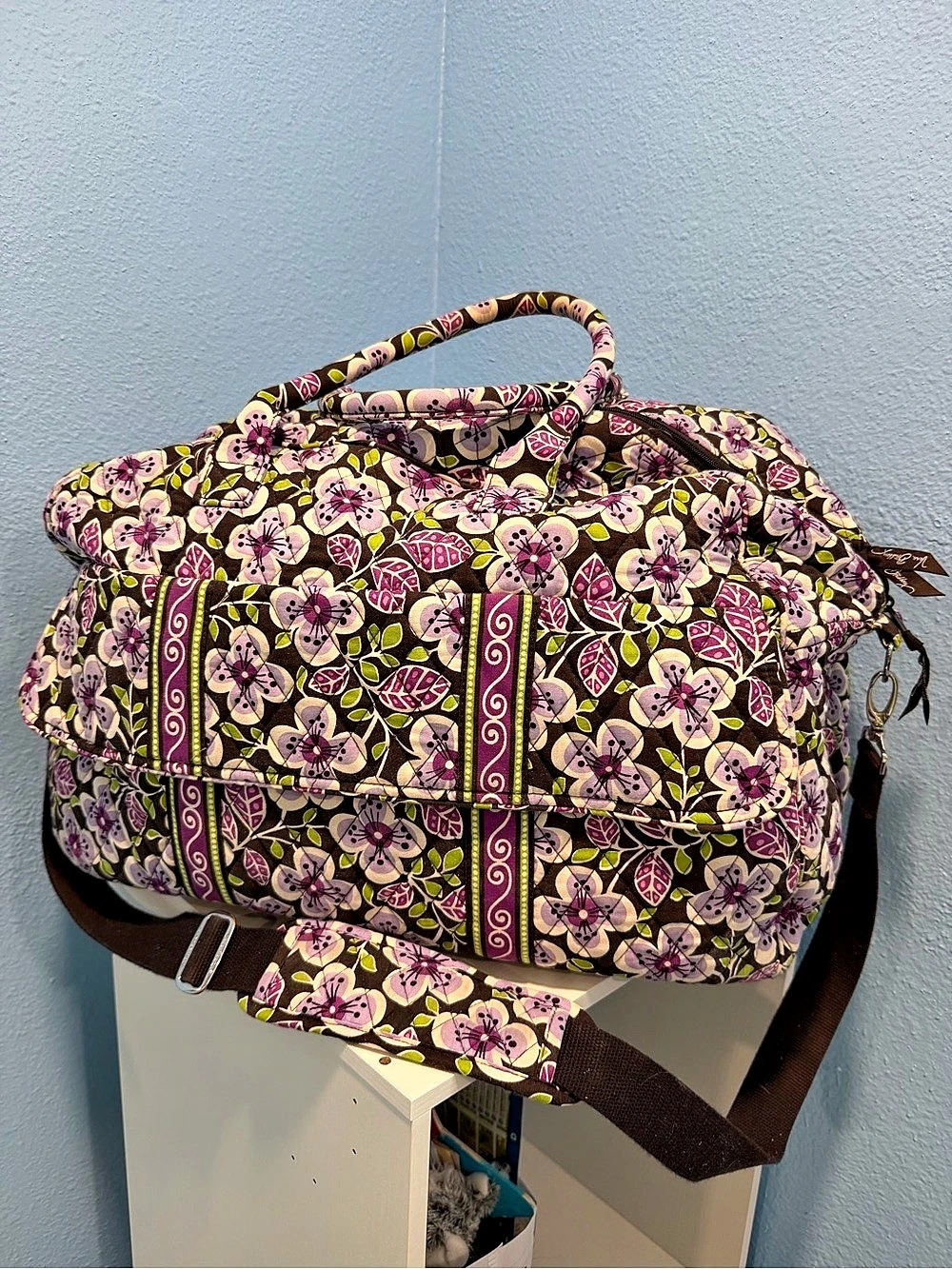 Vera Bradley Plum Petals Large Travel Duffel Bag Brown & Purple 21 inch long & 1